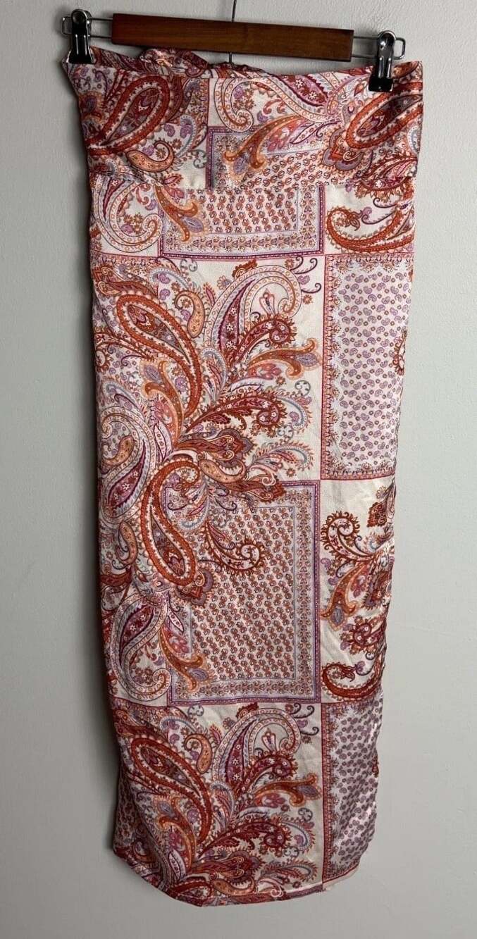 NWT Lulus Midi Wrap Skirt Pink Orange Paisley Print Size Medium Women’s